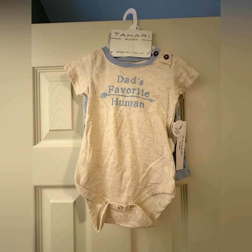 NWT Tahari Baby Cream and Blue Three Piece Set